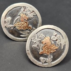 Vintage cufflinks men's sterling silver 925 gold 18k bullet back aztec warrier